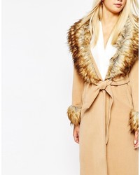 Missguided Coat With Faux Fur Collar And Cuffs
