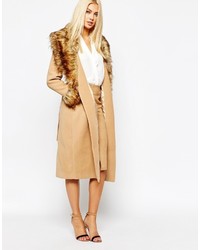 Missguided Coat With Faux Fur Collar And Cuffs