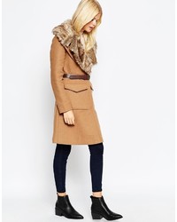 Asos Collection Coat In A Line Fit With Faux Fur Collar And Belt