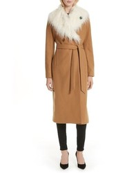 Ted Baker London Colour By Numbers Alcaza Wool Coat With Removable Faux Fur Collar