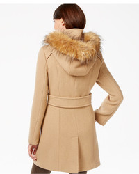Calvin Klein Faux Fur Trim Turn Lock Walker Coat