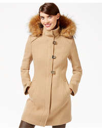 Calvin Klein Faux Fur Trim Turn Lock Walker Coat