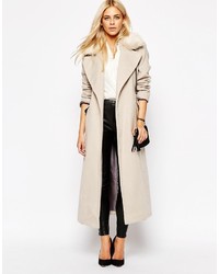 Oasis Formal Duster Coat With Fur Collar