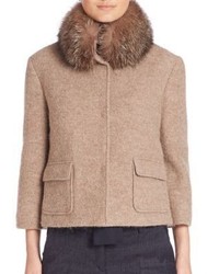 Eleventy Fox Fur Collar Alpaca Wool Coat