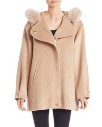 Sofia Cashmere Fur Trim Alpaca Wool Coat
