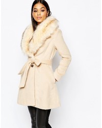 Lipsy Michelle Keegan Loves Coat With Faux Fur Collar