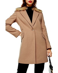 Topshop Monica Faux Fur Collar Coat