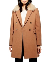 Topshop Naomi Faux Fur Collar Coat