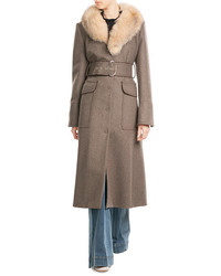Tara Jarmon Virgin Wool Coat With Fur Collar