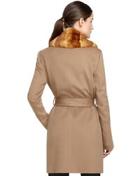 Brooks Brothers Wool Wrap Coat With Rabbit Fur