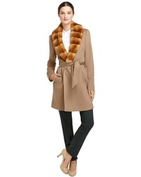 Brooks Brothers Wool Wrap Coat With Rabbit Fur