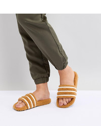 adidas Originals Adilette Furry Slider Sandals In Tan