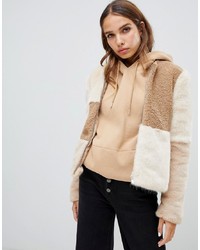 Only Faux Fur Patched Cropped Coat