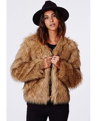 Missguided Belle Faux Fur Cropped Jacket Brown