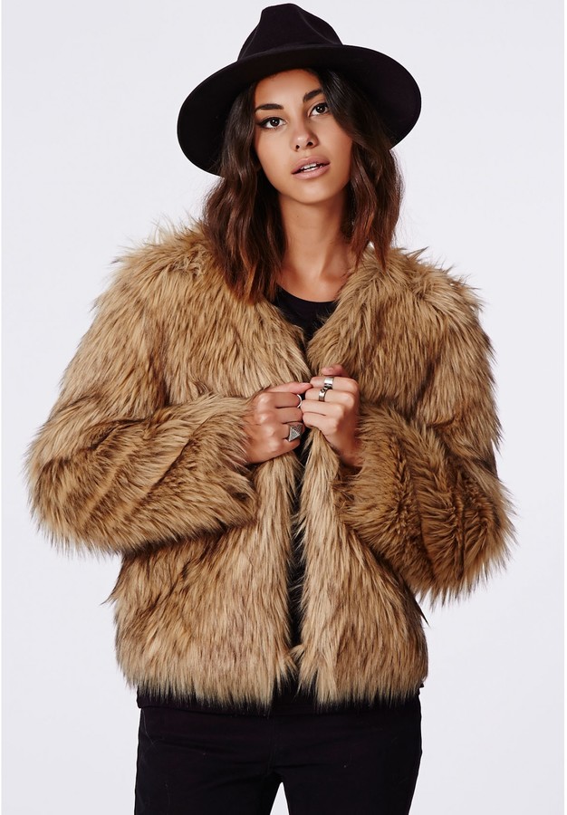 Missguided Belle Faux Fur Cropped, Brown Faux Fur Coat Cropped
