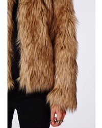 Missguided Belle Faux Fur Cropped Jacket Brown