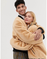 Collusion Unisex Faux Fur Bomber Jacket In Tan