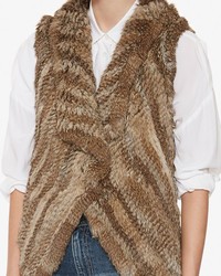 Yves Salomon Knitted Rabbit Fur Vest Brown