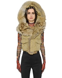 Dsquared2 Military Stretch Cotton Twill Fur Vest