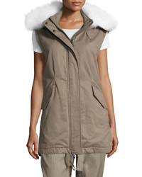 Derek Lam 10 Crosby Utility Cotton Vest W Fur Hood Sage