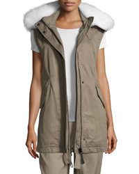 Derek Lam 10 Crosby Utility Cotton Vest W Fur Hood Sage