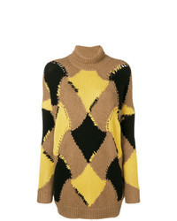 Tan Geometric Oversized Sweater