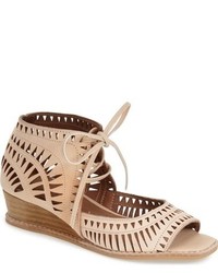 Tan Geometric Wedge Sandals