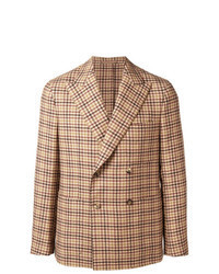 Tan Gingham Double Breasted Blazer