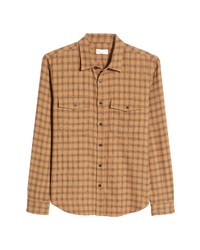 7 For All Mankind Double Pocket Plaid Cotton Button Up Shirt In Camel Plaid At Nordstrom