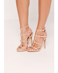 Missguided Dome Studded Gladiator Heels Nude