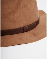 Asos Brand Fedora Hat In Camel Faux Suede