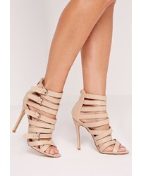 Missguided Buckled Strappy Heeled Sandals Nude