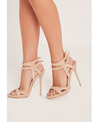 Missguided Double Strap Barely There Heeled Sandals Nude