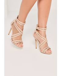 Missguided Nude Cross Strap Patent Heeled Sandals