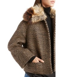 Dries Van Noten Faux Fur Collar Herringbone Coat