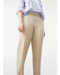 Violeta BY MANGO Herringbone Pattern Linen Trousers