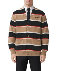 Burberry Oakford Stripe Wool Cashmere Cardigan In Camel At Nordstrom