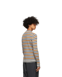 Marni Beige And Blue Striped Mock Neck Sweater