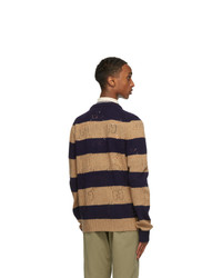 Gucci Beige And Navy Wool Striped Gg Sweater