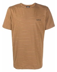 A.P.C. Logo Print Striped Short Sleeved T Shirt