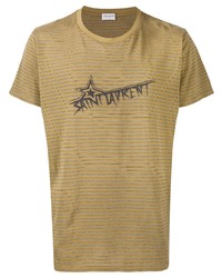 Saint Laurent Striped Logo Print T Shirt