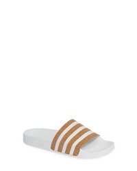 Tan Horizontal Striped Leather Flat Sandals