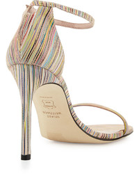 Stuart Weitzman Nudistsong Striped Leather Sandal Bisque