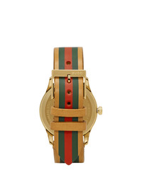 Gucci Tan And Gold Striped Leather G Timeless Watch