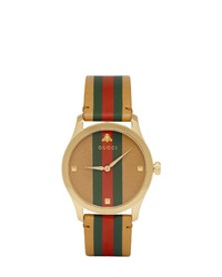 Gucci Tan And Gold Striped Leather G Timeless Watch