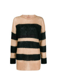 Tan Horizontal Striped Oversized Sweater