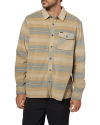 Tan Horizontal Striped Shirt Jacket