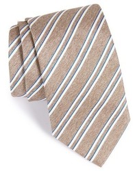 Tan Horizontal Striped Silk Tie