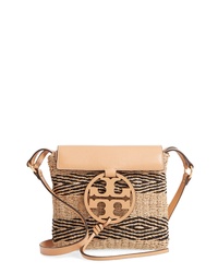 Tan Horizontal Striped Straw Crossbody Bag