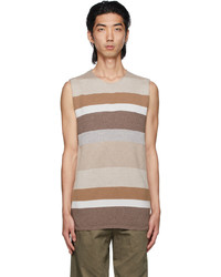 Tan Horizontal Striped Sweater Vest